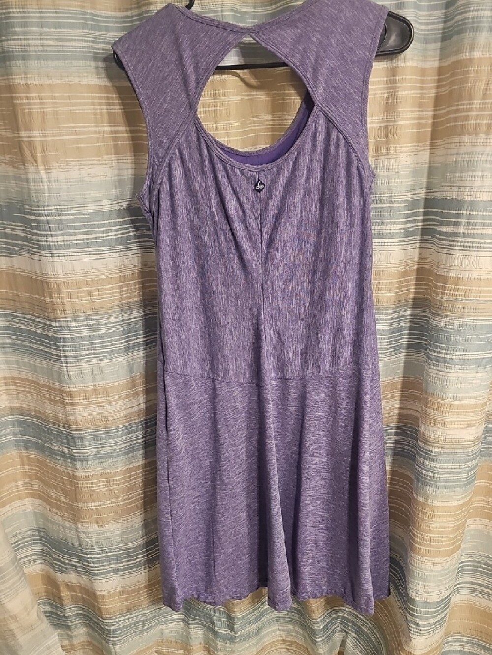 Prana Calico Purple Knit  Dress W/ Keyhole Back And Shelf Bra - Picture 5 of 6